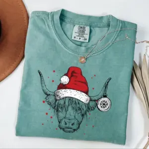 Comfort Colors Christmas Highland Cow Shirt Funny Holiday Farm Gift