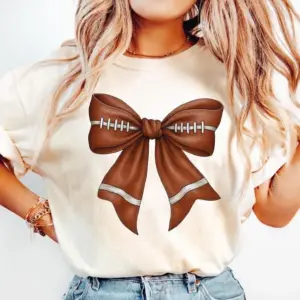 Comfort Colors Coquette Football Bow T-Shirt for School Spirit
