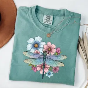 Comfort Colors Dragonfly Floral Boho Shirt for Nature Lovers