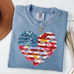 Comfort Colors Floral Heart American Flag Patriotic 4th Of July Shirt