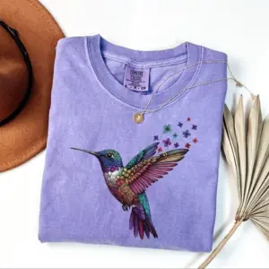 Comfort Colors Floral Hummingbird Spring Summer Bird Lover T-Shirt