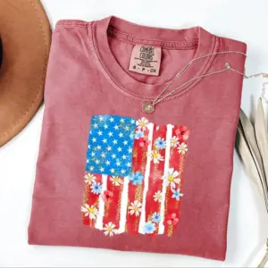 Comfort Colors Floral USA Patriotic Fourth Of July Freedom T-Shirt