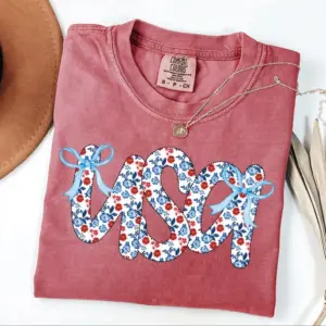 Comfort Colors Patriotic Floral USA Shirt for 4th Of July